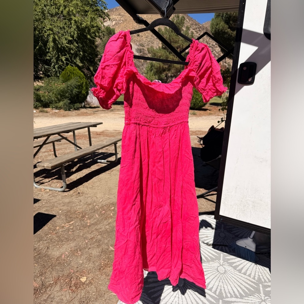 Vibrant Pink Puff Sleeve Dress